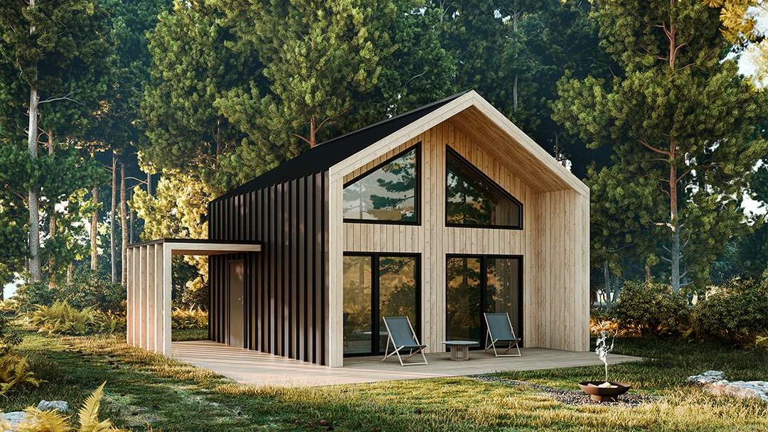 Projekt domu modułowego Alta od Modhus w otoczeniu natury, zaprojektowany zgodnie z zasadami feng shui.
